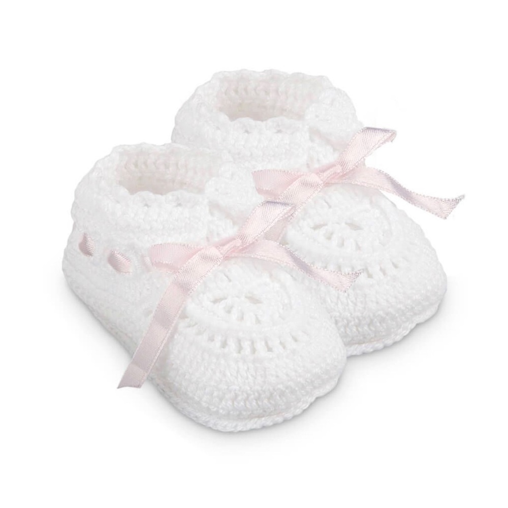 Infant Baby Crochet Shoes, White, Baptism, Christening, or Crib Shoes, Size 0-3M